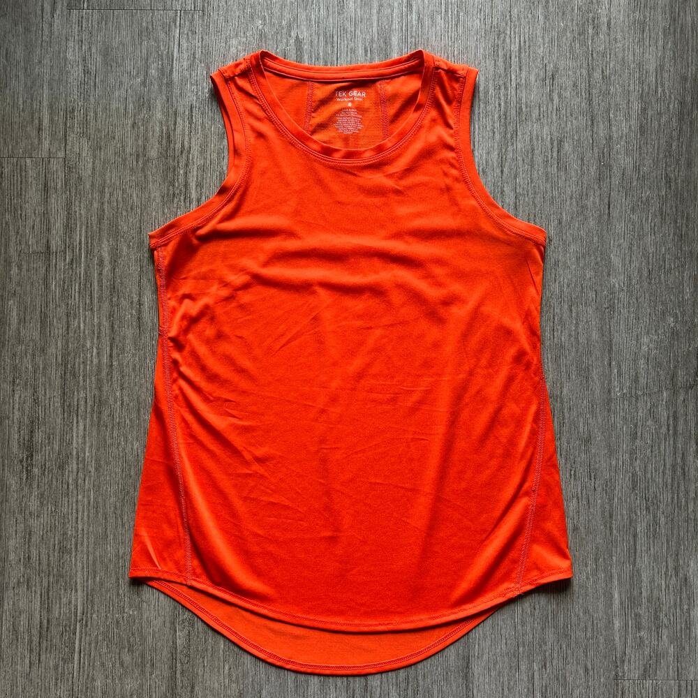 Tek Gear Bright Orange Crewneck Sleeveless Workout Exercise Tank Top Size Small
